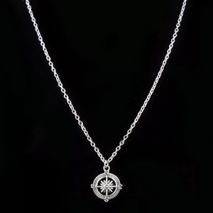 Retro Style Silver Compass Necklace